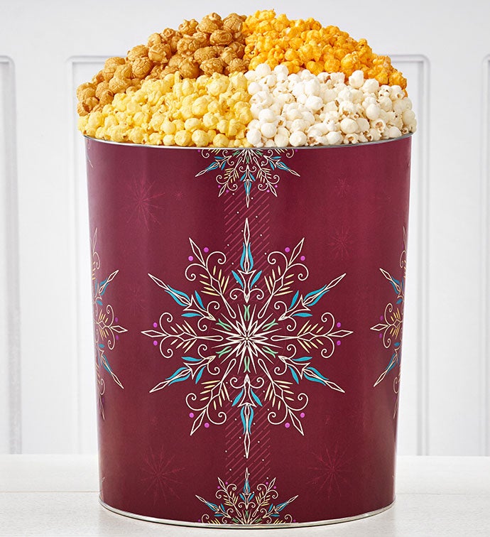 Shining Snowflake 6 1/2 Gallon 4 Flavor Popcorn Tin